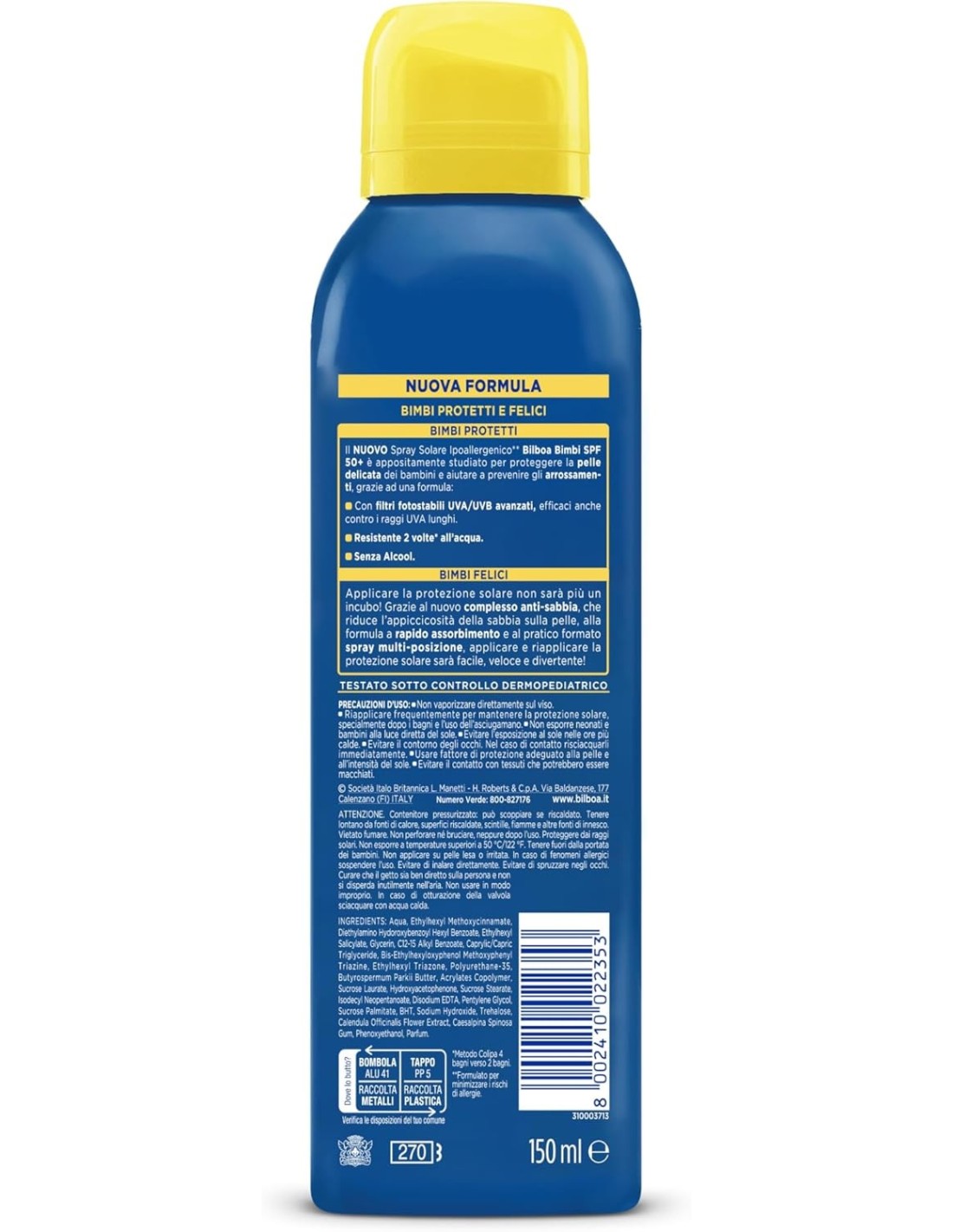 BAZAR IGIENE PERSONA: vendita online Bilboa Bimbi Spray Solare Bambini Multiposizione con Protezione Molto Alta SPF 50+, 150m...