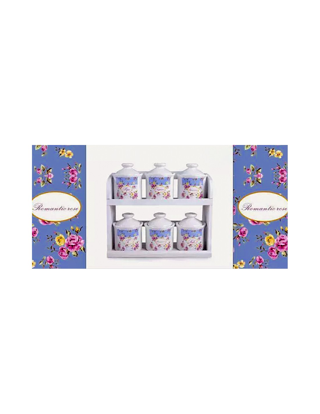 SET 6 BARATTOLI 82257 ROMANTIC ROSE CERAMICA CON MENSOLA