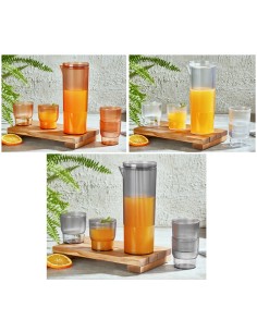 CARAFFA CON 4 BICCHIERI COLORI ASSORTITI