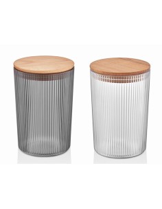 CONTENITORE TONDO 0,8LT COPERCHIO LEGNO COLORI ASSORTITI
