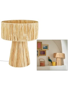 ILLUMINAZIONE: vendita online Lampada da tavolo, Orane, rafia beige, 34 cm altezza, base in ghisa, design naturale, Yucatan C...