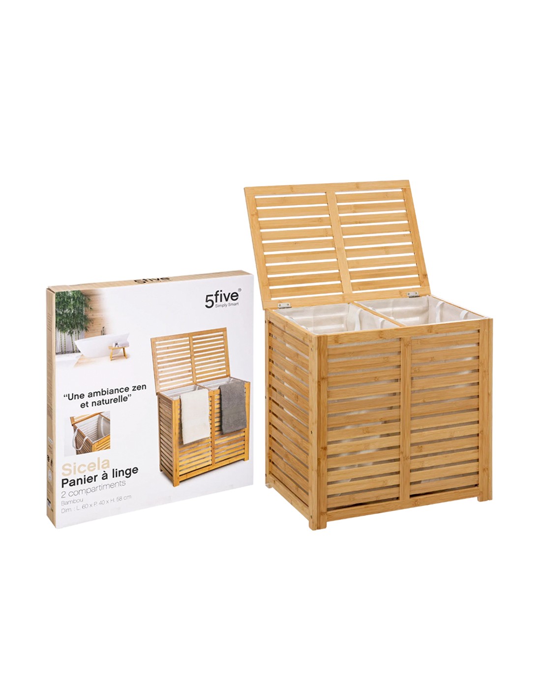 PORTABIANCHERIA 160823A SICELA 100LT BAMBOO 58X40X60CM