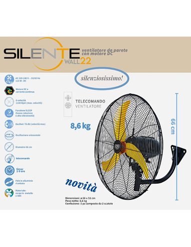 VENTILATORE A PARETE SILENTE WALL 26 DIAM.66CM