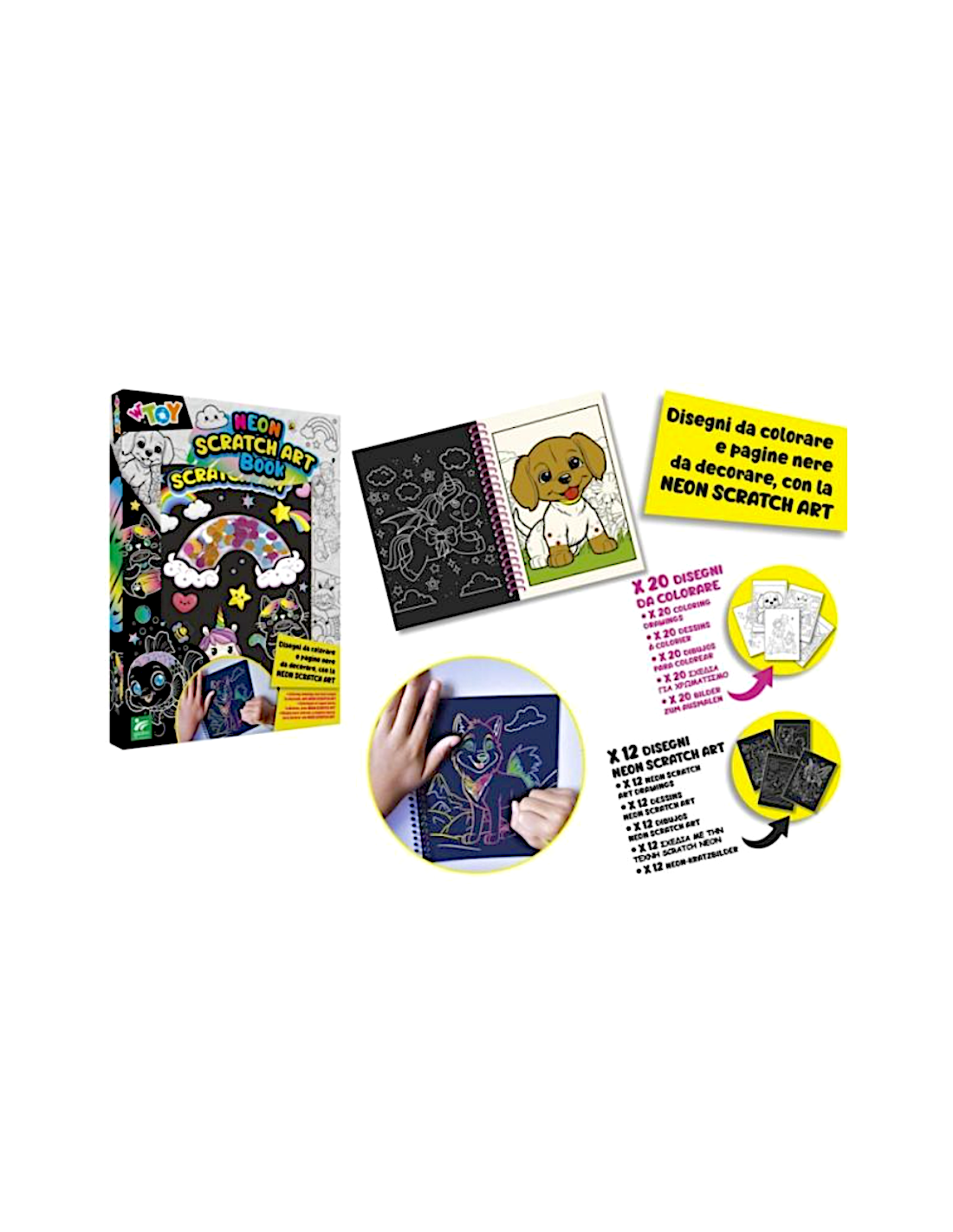 Neon Scratch Art con fogli da colorare e decorare per bambini | shopincasa.it