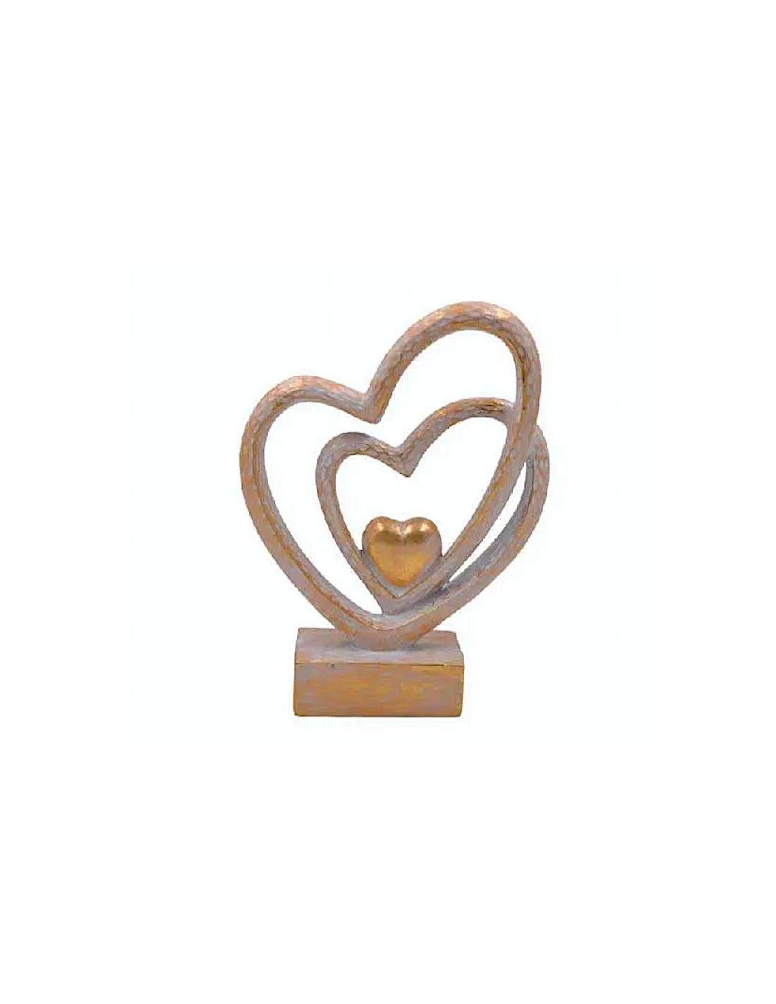 FIGURA DOPPIO CUORE RESINA DORATO 23X16CM