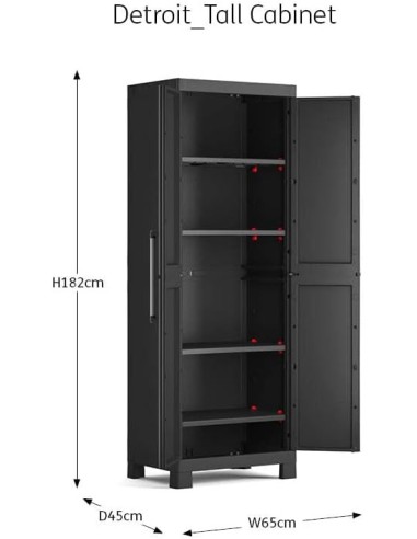 ARMADIETTI: vendita online Keter Detroit, armadio alto in plastica, armadio nero garage, 65x45x182 cm, armadietto attrezzi, a...