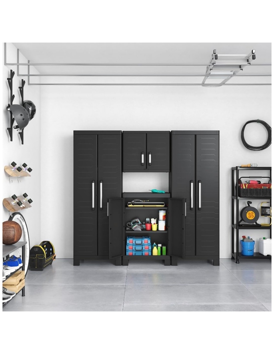 ARMADIETTI: vendita online Keter Detroit, armadio alto in plastica, armadio nero garage, 65x45x182 cm, armadietto attrezzi, a...