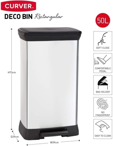 PATTUMIERE: vendita online CURVER DECO PATTUMIERA RETTANGOLARE A PEDALE 50 LT KETER in offerta