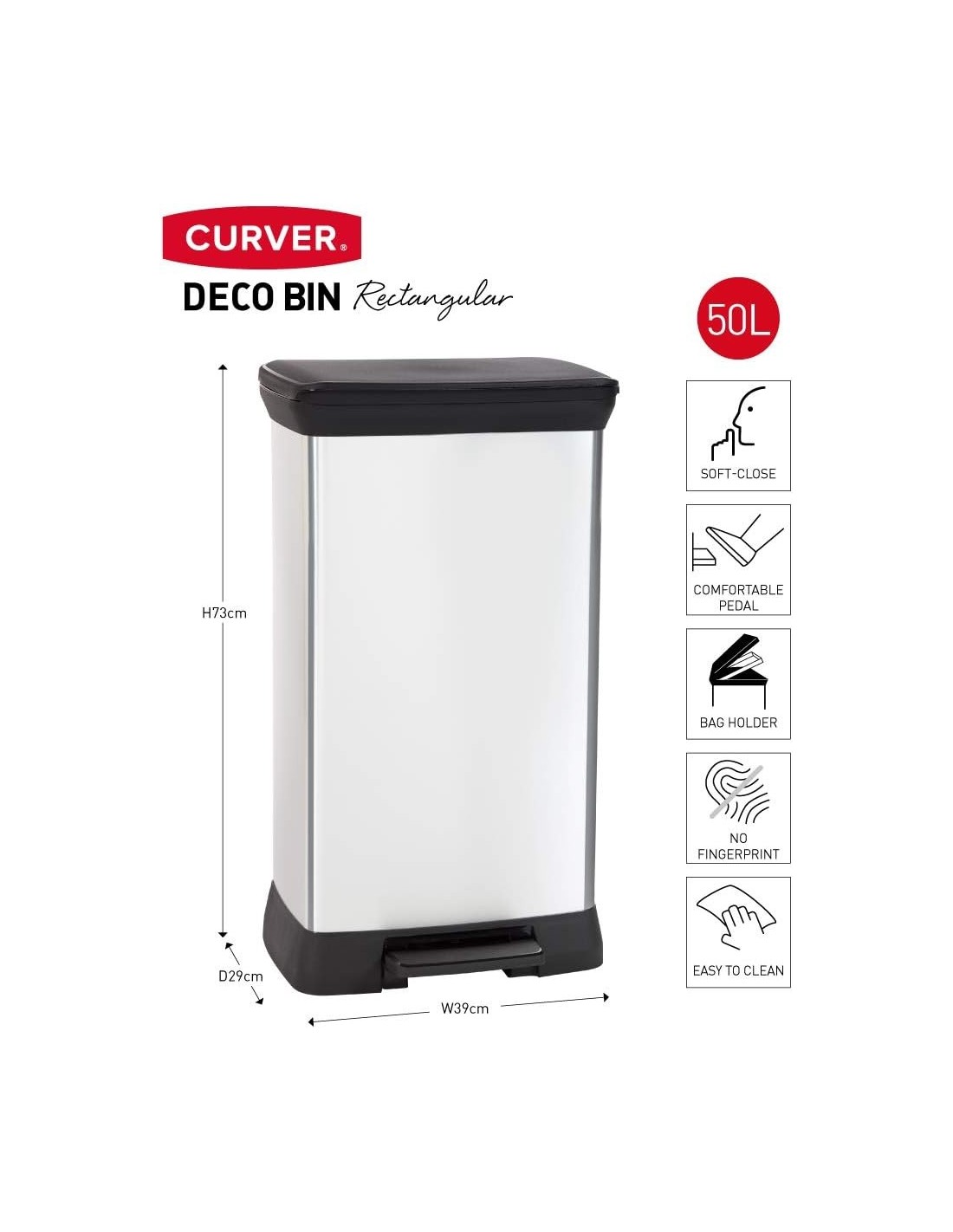 PATTUMIERE: vendita online CURVER DECO PATTUMIERA RETTANGOLARE A PEDALE 50 LT KETER in offerta