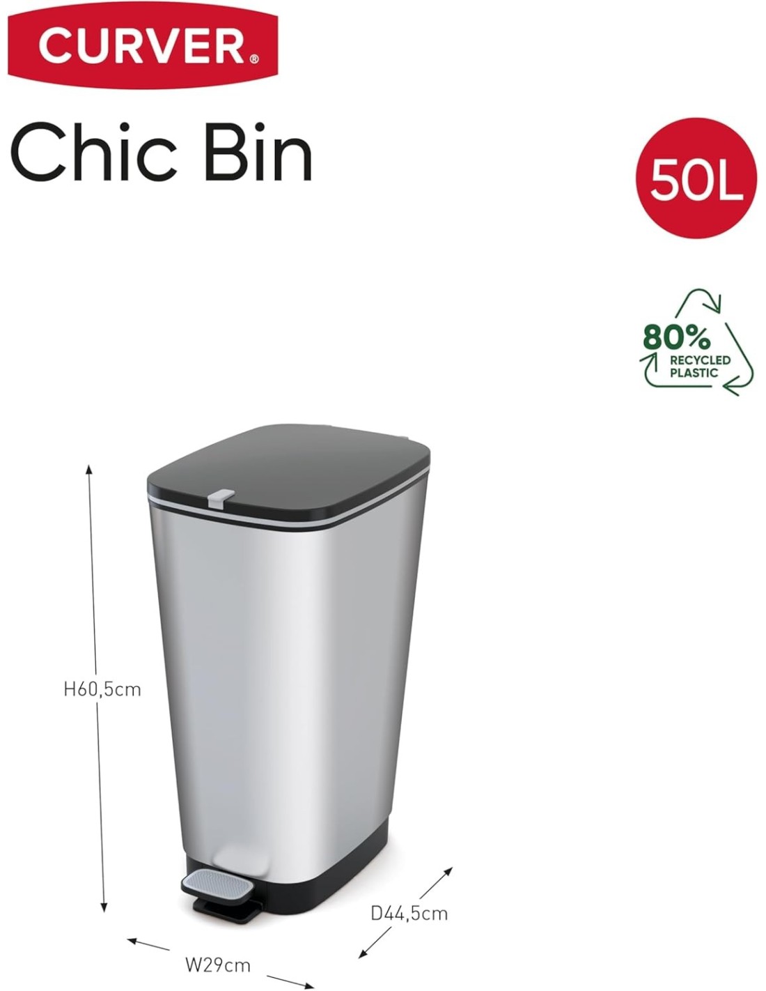 PATTUMIERE: vendita online Cestino Pedale KIS Chic Bin Steel 50 L Design metallizzato, guarnizione anti odori in offerta