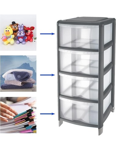 CASSETTIERE: vendita online Tontarelli, cassettiera Bambù 4 cassetti, grigio, 36x34x80h cm, organizer salvaspazio, casa, uffi...