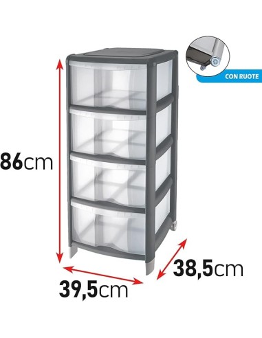 CASSETTIERE: vendita online Tontarelli, cassettiera Bambù 4 cassetti, grigio, 36x34x80h cm, organizer salvaspazio, casa, uffi...