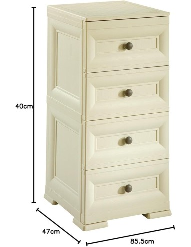 CASSETTIERE: vendita online Tontarelli, cassettiera stretta, 4 cassetti piccoli, angora, 40x47x85,5 cm, mobile contenitore, o...