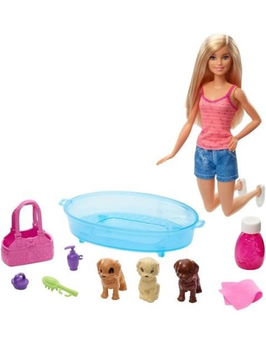 BARBIE BAMBOLA CON 3 CUCCIOLI E VASCA CON ACCESSORI GDJ37