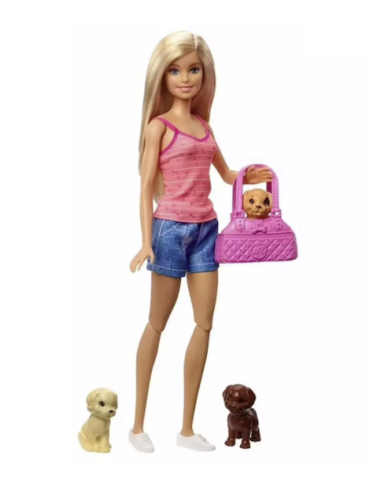 BARBIE BAMBOLA CON 3 CUCCIOLI E VASCA CON ACCESSORI GDJ37