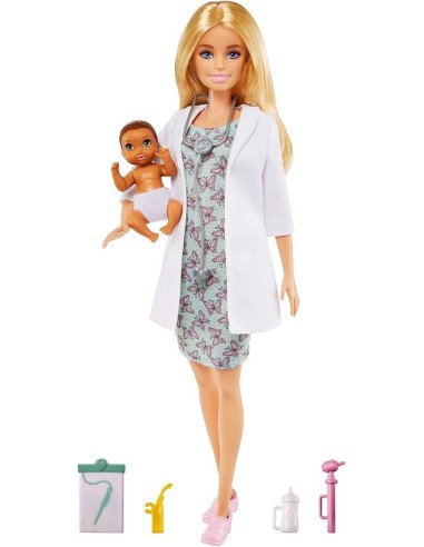 BARBIE, PLAYSET PEDIATRA CON BAMBOLA BIONDA, NEONATA, ACCESSORI MEDICI, GVK03, GIOCO DI RUOLO, BARBIE DOTTORE