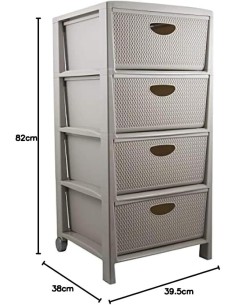 CASSETTIERE: vendita online Cassettiera, Belli e Forti, 39,5x38x82 cm, 4 cassetti intreccio, bianco e tortora, cassettiera po...