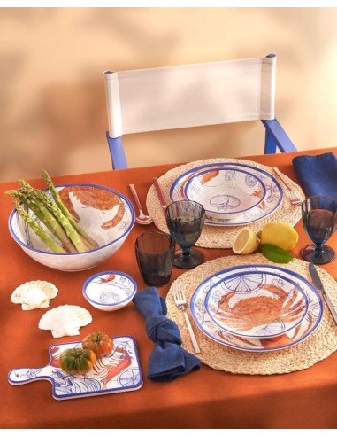 MELAMINA: vendita online Insalatiera, Ocean Life, 28 cm, Rose&Tulipani, melamina, blu arancione, stile marino, tavola mediter...