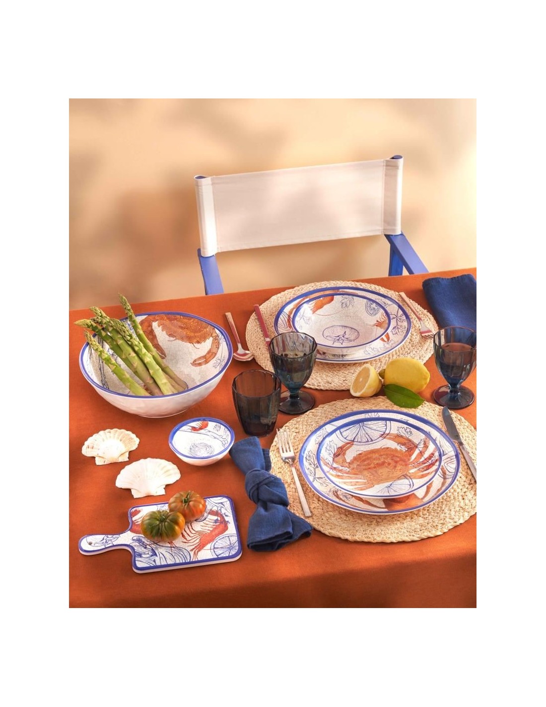 MELAMINA: vendita online Insalatiera, Ocean Life, 28 cm, Rose&Tulipani, melamina, blu arancione, stile marino, tavola mediter...