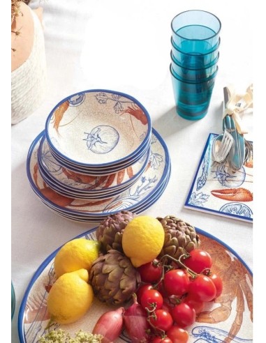 MELAMINA: vendita online Set 2, Piatti Fondi, Ocean Life, Melamina, Diametro 19 cm in offerta