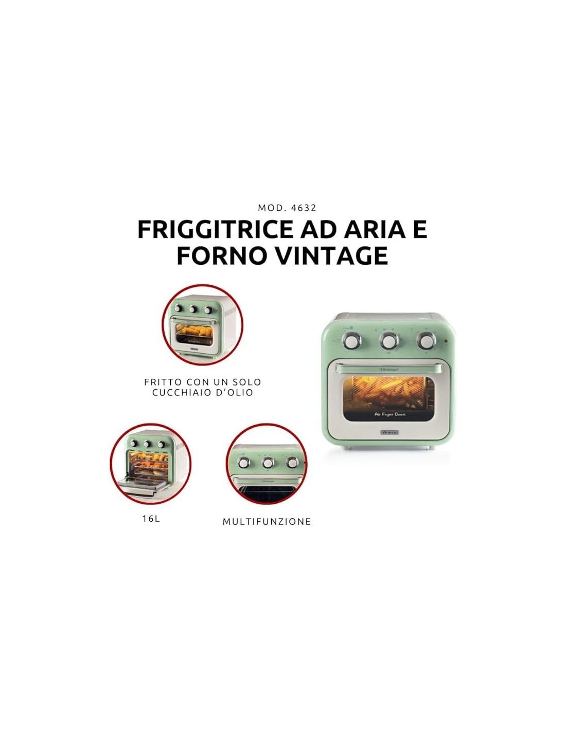 FORNI E MICROONDE: vendita online Ariete 4632 Friggitrice ad Aria e Forno, 2in1, 1400W, 16 Litri, Timer 60 Min, Accessori Ino...