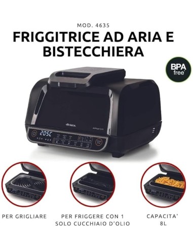 FRIGGITRICI: vendita online Ariete 4635 Air Fryer Grill, Friggitrice ad Aria, Griglia, 8L, 1700W, 8 Funzioni, Timer, Nero in ...