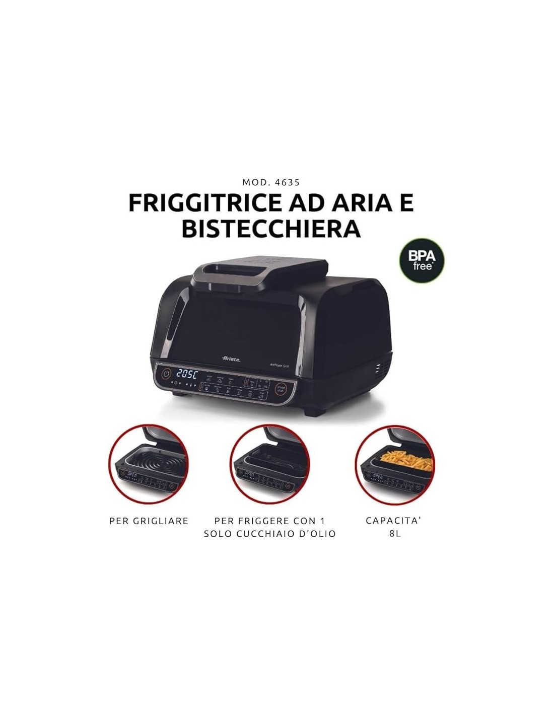 FRIGGITRICI: vendita online Ariete 4635 Air Fryer Grill, Friggitrice ad Aria, Griglia, 8L, 1700W, 8 Funzioni, Timer, Nero in ...
