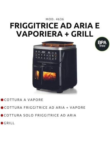 FRIGGITRICI: vendita online Ariete 4636 Friggitrice ad Aria, Funzione Vapore, Grill, 1700W, 10 Funzioni, Cestello Trasparente...