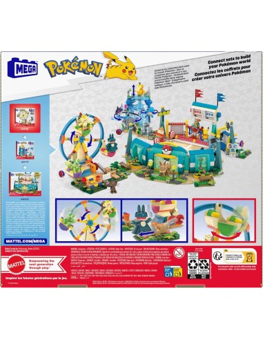 MEGA POKÉMON HXF80, RUOTA PANORAMICA, SET COSTRUZIONI CON PIKACHU, PANCHAM E POKÉ BALL, GIOCO BAMBINI +6 ANNI