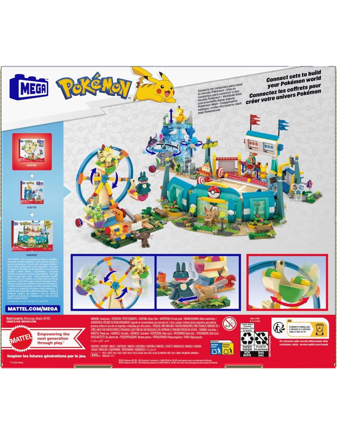 MEGA POKÉMON HXF80, RUOTA PANORAMICA, SET COSTRUZIONI CON PIKACHU, PANCHAM E POKÉ BALL, GIOCO BAMBINI +6 ANNI