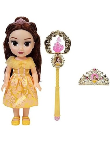 PRINCESS 21339 BELLE, BAMBOLA CON ACCESSORI, GIOCATTOLO DISNEY, VESTITO GIALLO, CAPELLI CASTANI, BAMBINA 3+