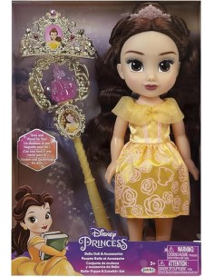 PRINCESS 21339 BELLE, BAMBOLA CON ACCESSORI, GIOCATTOLO DISNEY, VESTITO GIALLO, CAPELLI CASTANI, BAMBINA 3+