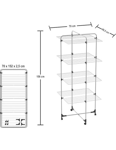 STENDI FERRO: vendita online Stendibiancheria a torre, 4 piani, 40 metri, acciaio antiruggine, con ruote, 70x156x70 cm, Colom...