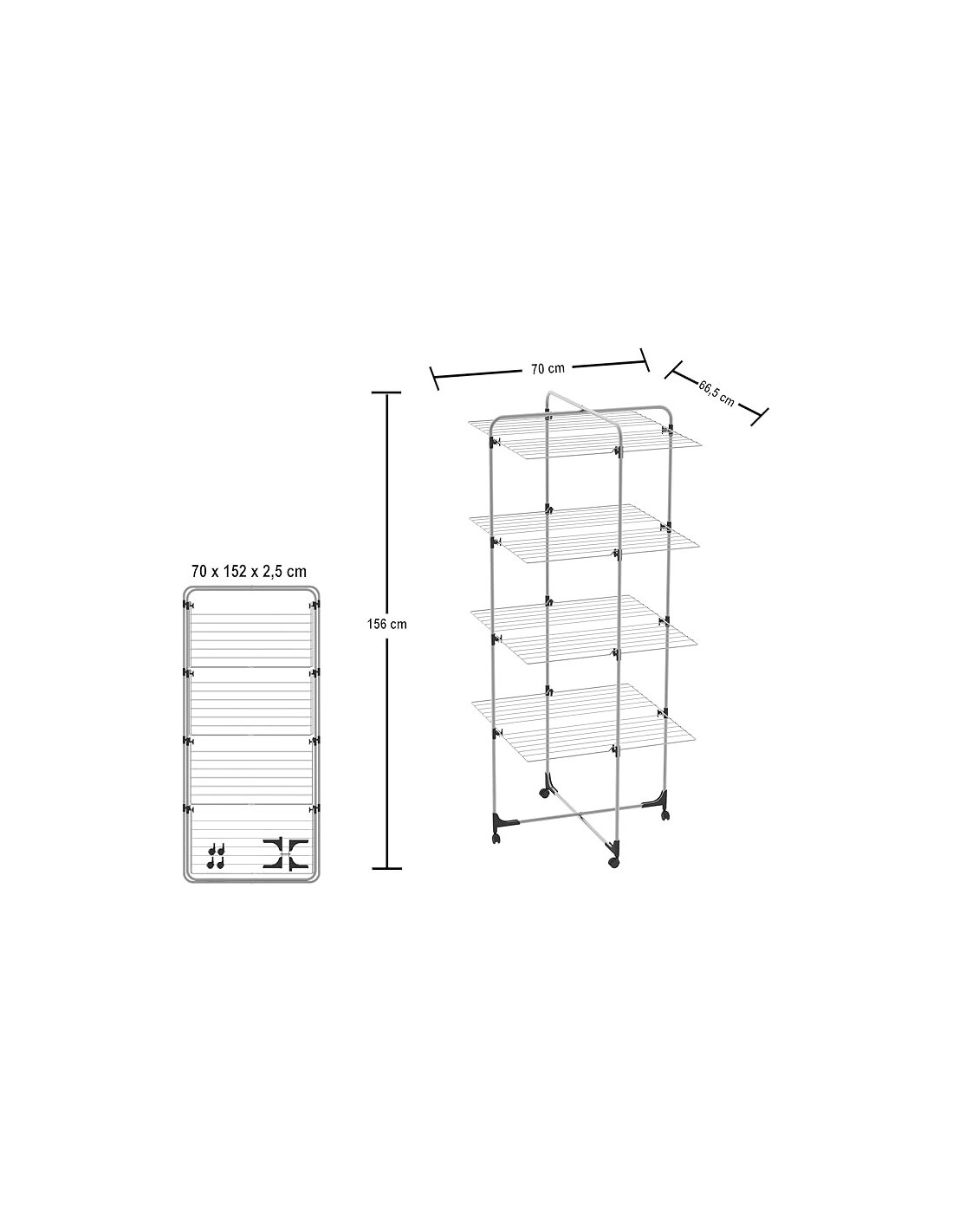 STENDI FERRO: vendita online Stendibiancheria a torre, 4 piani, 40 metri, acciaio antiruggine, con ruote, 70x156x70 cm, Colom...