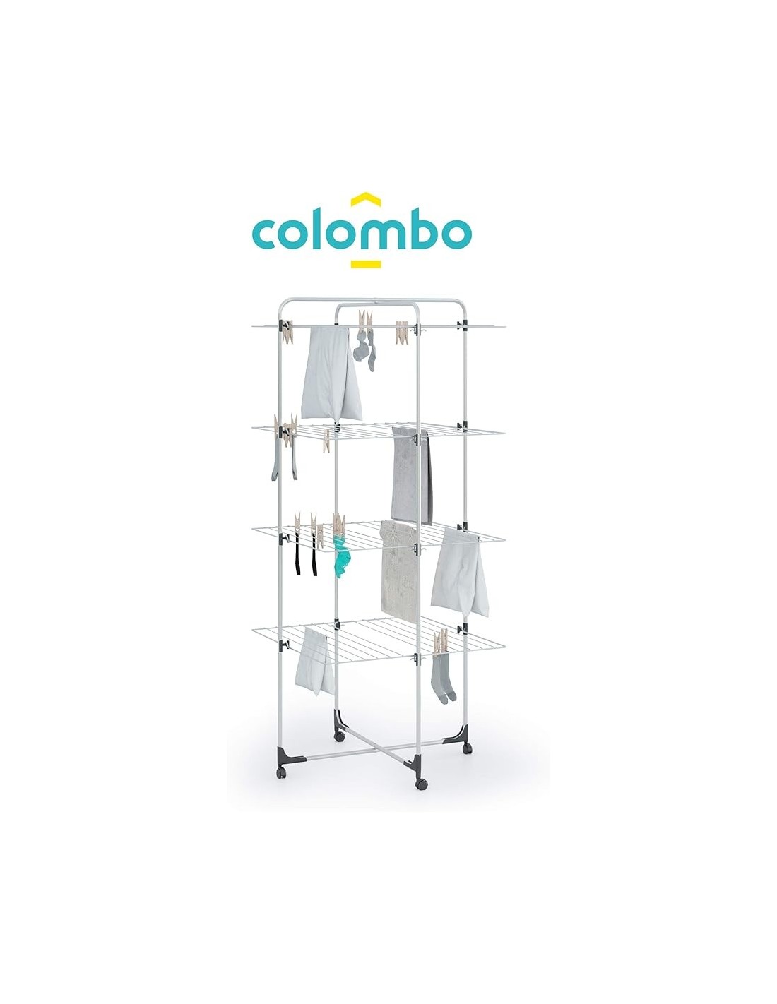 STENDI FERRO: vendita online Stendibiancheria a torre, 4 piani, 40 metri, acciaio antiruggine, con ruote, 70x156x70 cm, Colom...