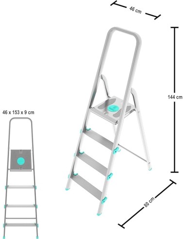 SCALE ALLUMINIO: vendita online Scala LIBELLULA, alluminio, 4 gradini, antiscivolo, maniglione di sicurezza, silver, Made in ...