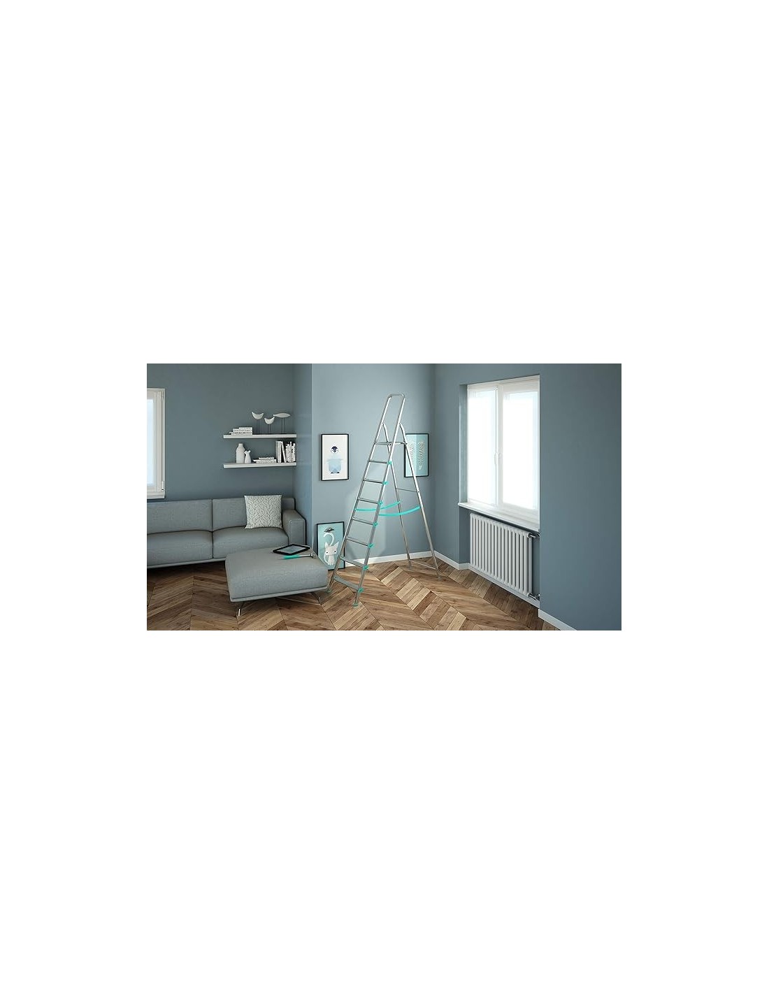 SCALE ALLUMINIO: vendita online Scala alluminio, 8 gradini, portata 150 kg, antiscivolo, maniglione sicurezza, 56x140x233 cm,...