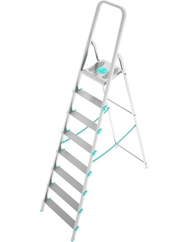SCALE ALLUMINIO: vendita online Scala alluminio, 8 gradini, portata 150 kg, antiscivolo, maniglione sicurezza, 56x140x233 cm,...