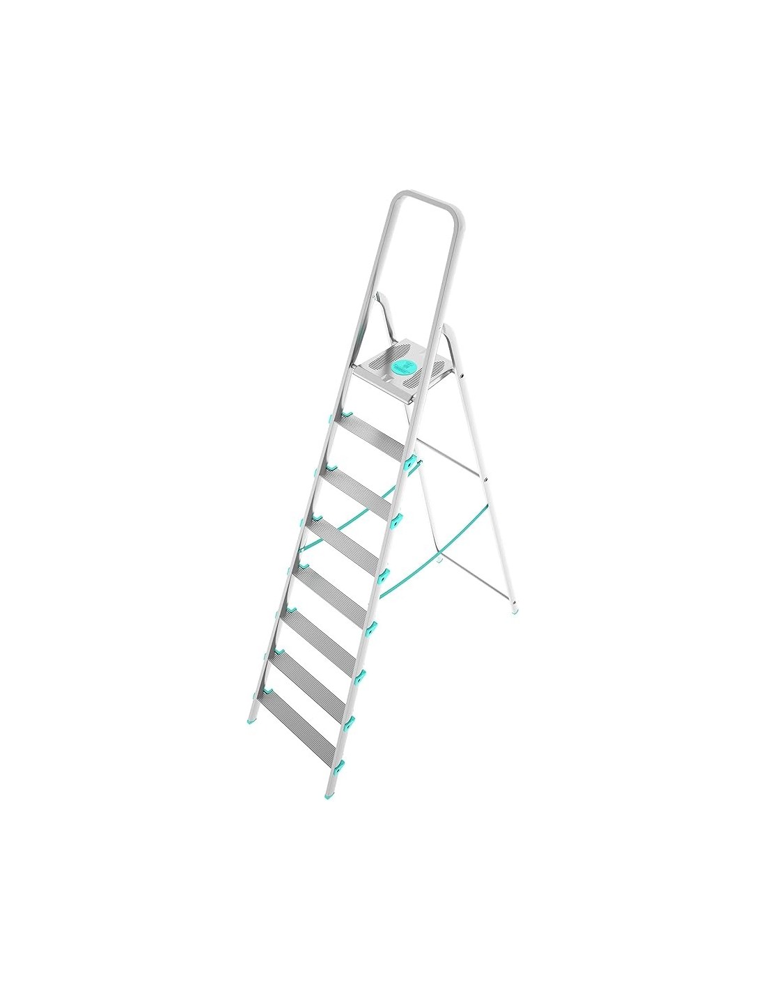 SCALE ALLUMINIO: vendita online Scala alluminio, 8 gradini, portata 150 kg, antiscivolo, maniglione sicurezza, 56x140x233 cm,...