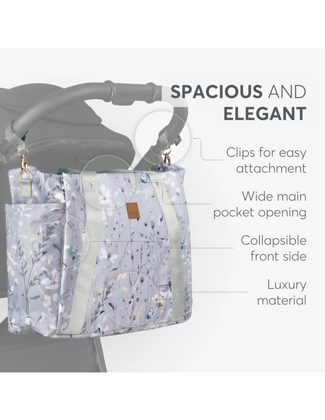 Florence Dreamy Fields Grey – Borsa mamma elegante e completa | shopincasa.it