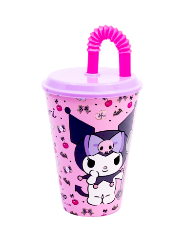 bicchiere kuromi con cannuccia 430ml shopincasa.it