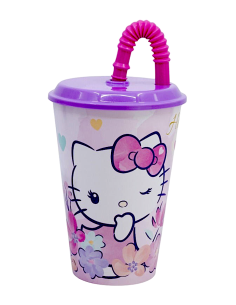 Bicchiere Hello Kitty 430ml con Cannuccia e Coperchio | Shop in Casa