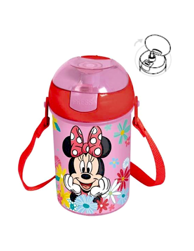 Borraccia Pop-up 450ml Plastica Rosa Minnie con Tracolla | Shop in Casa