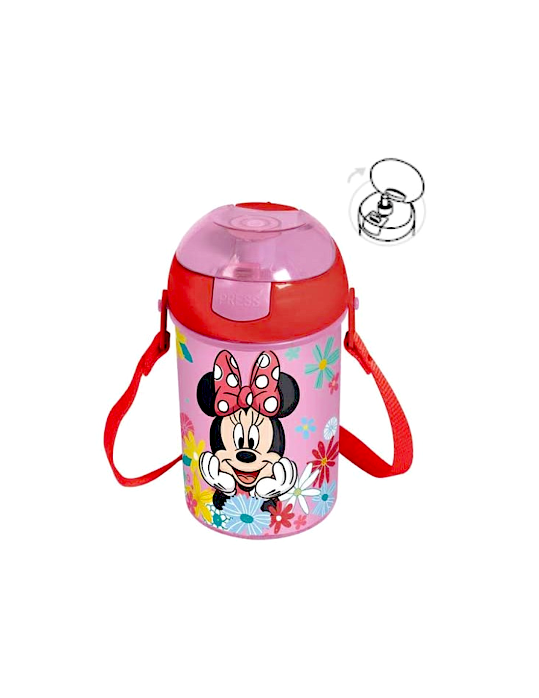 Borraccia Pop-up 450ml Plastica Rosa Minnie con Tracolla | Shop in Casa
