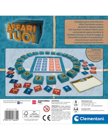 GIOCHI DI SOCIETA'E PUZZLE: vendita online Affari tuoi Pocket Clementoni – Gioco da tavolo tascabile 8+ anni con 20 pacchi e ...