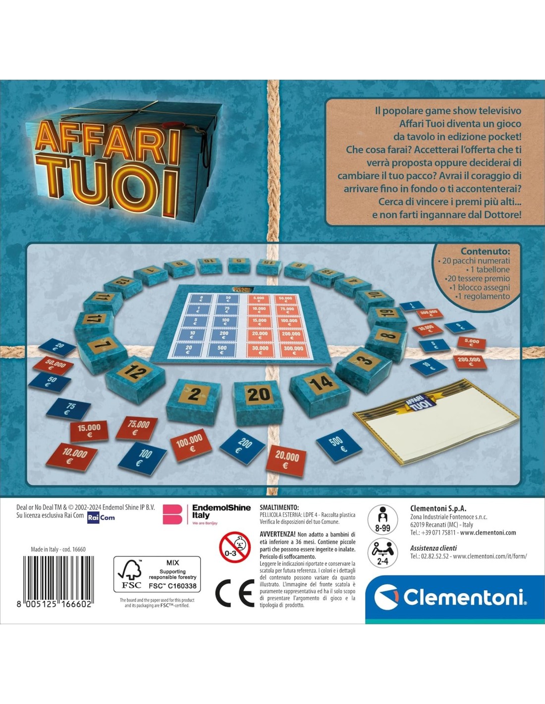 GIOCHI DI SOCIETA'E PUZZLE: vendita online Affari tuoi Pocket Clementoni – Gioco da tavolo tascabile 8+ anni con 20 pacchi e ...