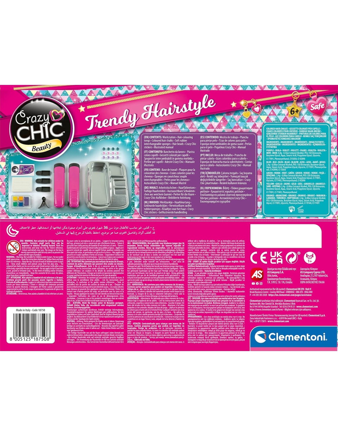 GIOCHI GIRL: vendita online Clementoni Crazy Chic Trendy Hairstyle Kit Acconciature con Piastra e Perline dai 6 Anni in offerta
