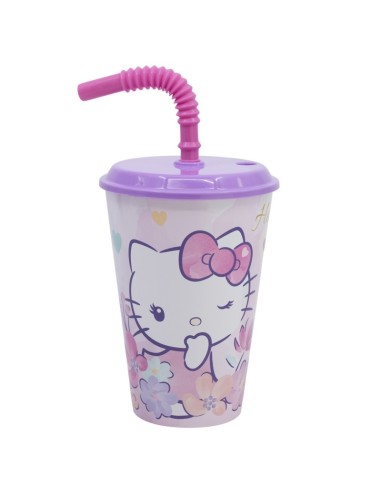 Bicchiere Hello Kitty 430ml con Cannuccia e Coperchio | Shop in Casa