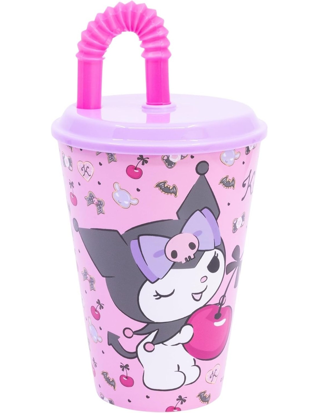 bicchiere kuromi con cannuccia 430ml shopincasa.it