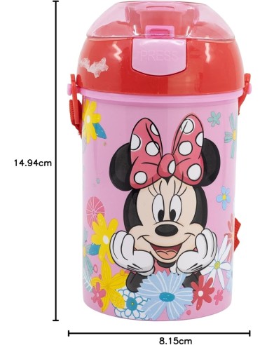 Borraccia Pop-up 450ml Plastica Rosa Minnie con Tracolla | Shop in Casa